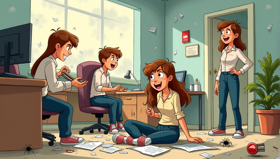 Jade causing a sprinkler accident in the office